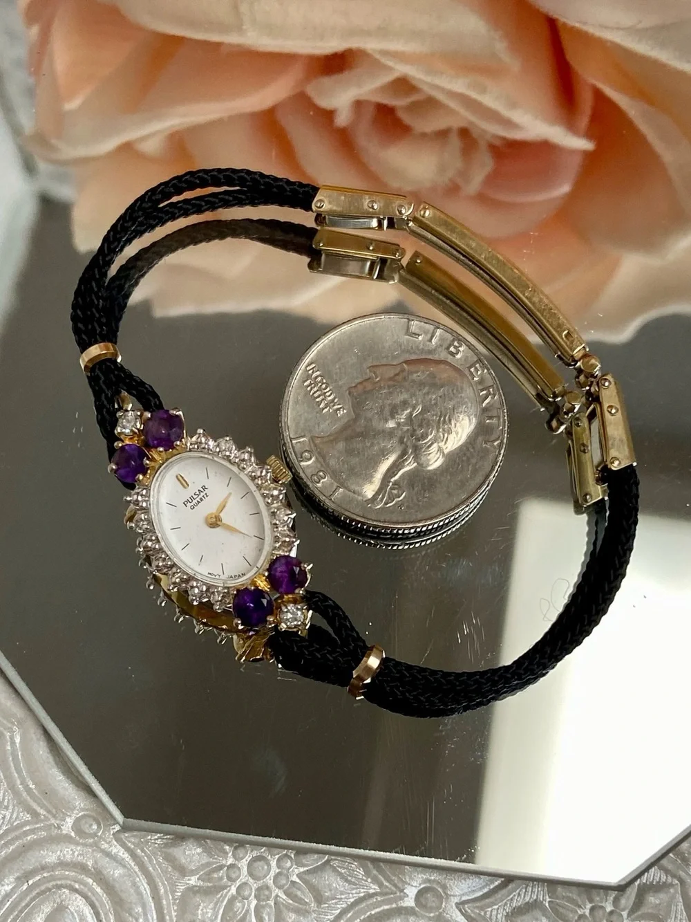 Vintage Pulsar by Seiko Diamond and Amethyst Accented Cocktail Watch